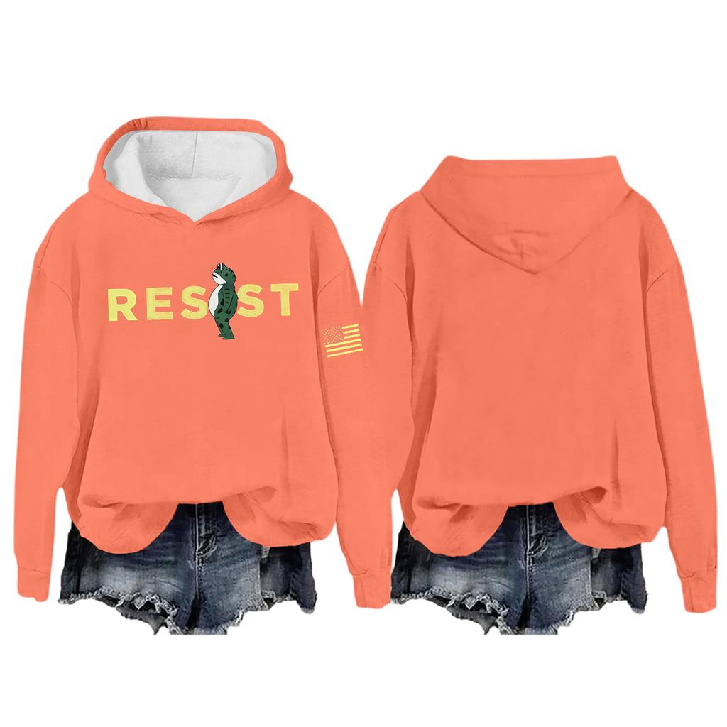 Women's Round Neck Long Sleeve Printed Pullover Hooded Sweatshirt