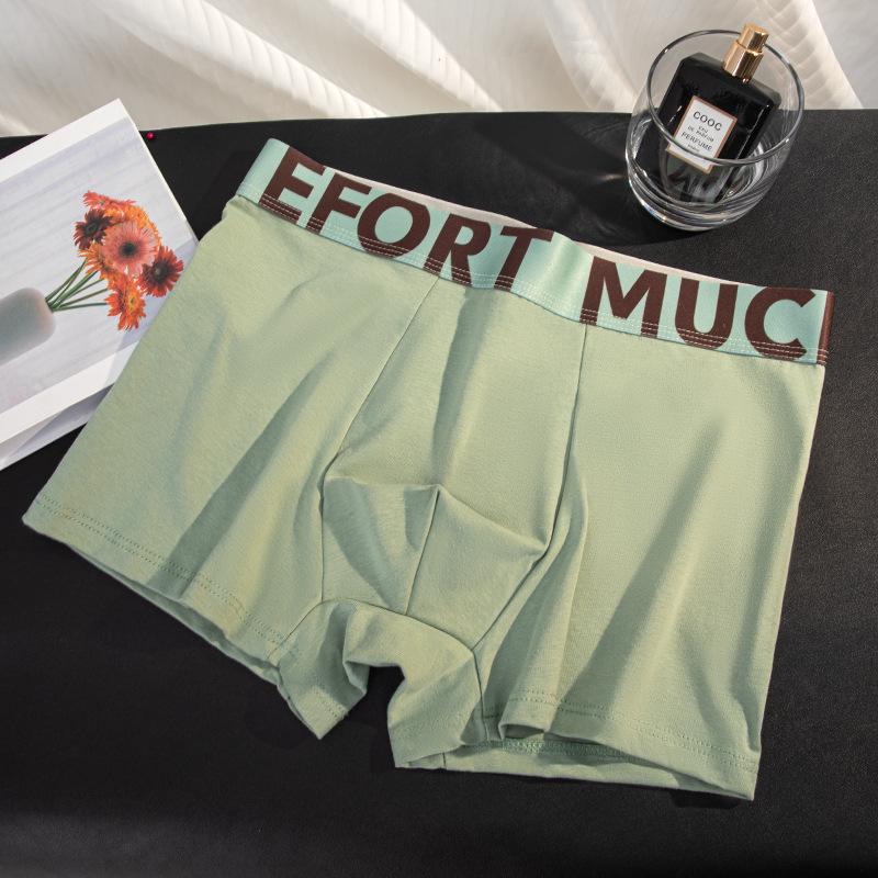 Men's Pure Cotton Boxer Briefs with Antibacterial Cordyceps and Breathable Crotch in Trendy Letter Design