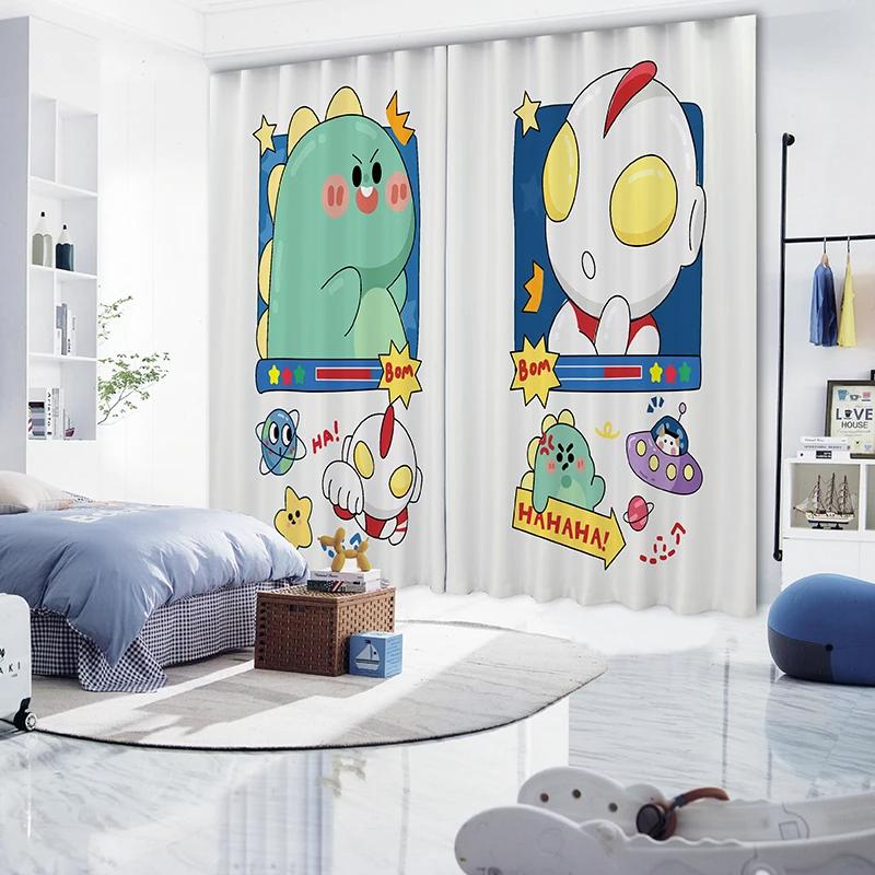 New Cartoon Cute Curtain High Shading Girls Dormitory Children's Room Bedroom Blackout Drape Window Pastoral Style Pattern New