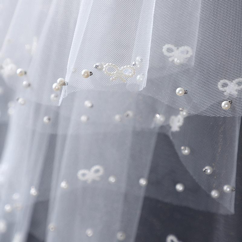 Retro Fairy Forest-Style Bridal Veil: Pearl Lace Gauze Headwear for Wedding & Marriage Certificate Photos