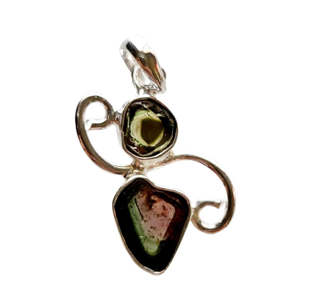 Natural Rare Watermelon Tourmaline Gemstone 925 Sterling Silver Pendant, Gift028