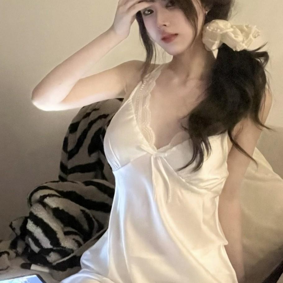 Sexy pajamas women's summer thin satin ice silk suspender nightdress pure desire wind with chest pad loungewear