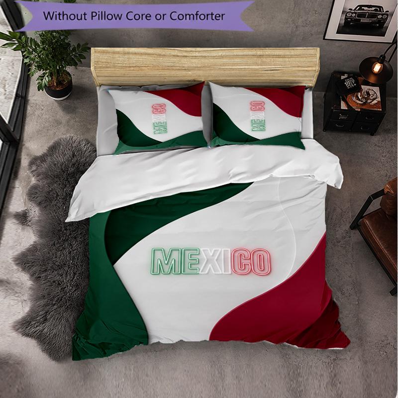 Mexico footbal Pattern 3 Pieces Bedding Set Soft Microfiber Duvet Cover with Pillow Cases for Bedroom