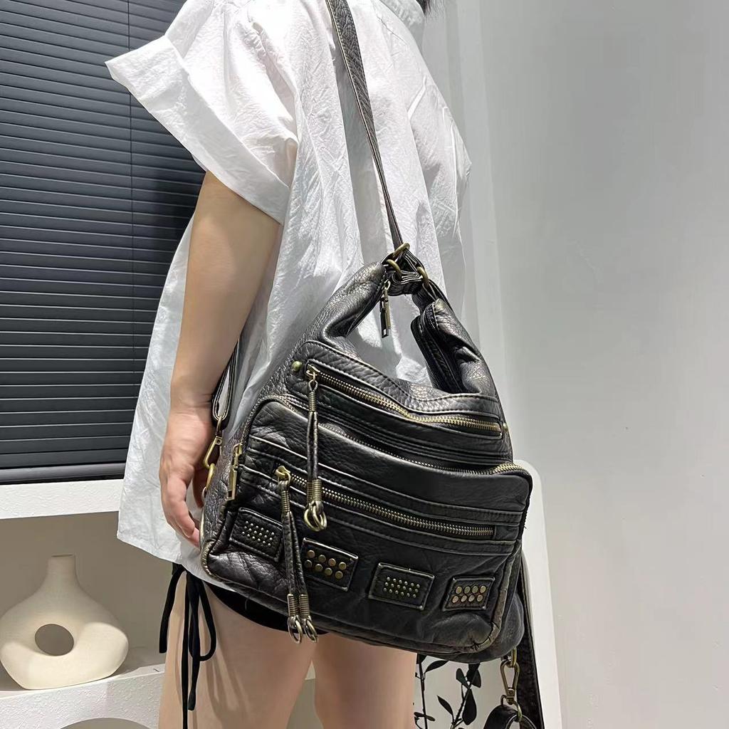 Ladies Spice Girls Locomotive Bag Multifunctional Washed Shoulder Crossbody Handbag