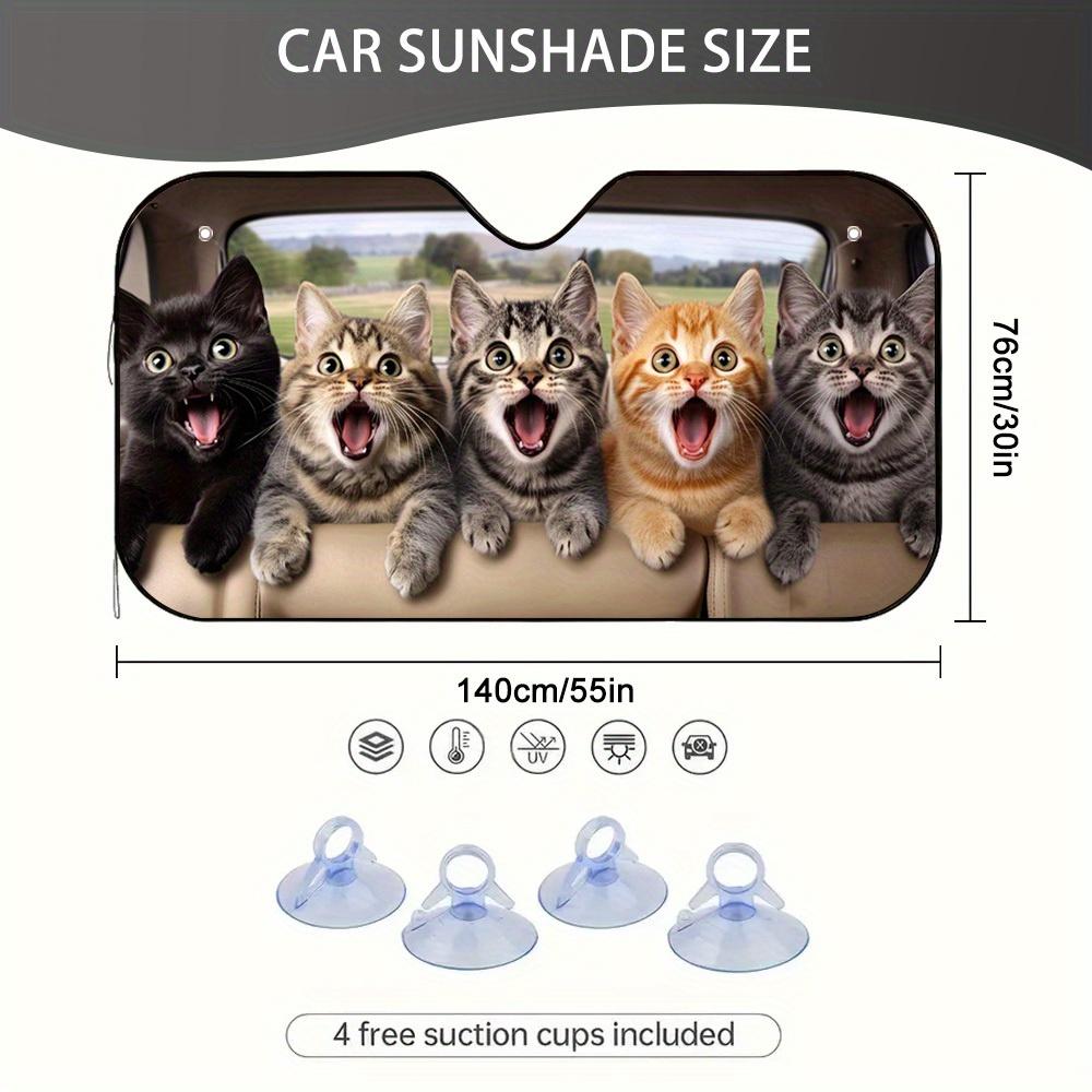 1Pcs Surprised Kittens Pattern Windshield Sunshade UV Rays Heat Blocker Keeps Vehicle Cool Unique Design Fit Sedans SUVs RVs
