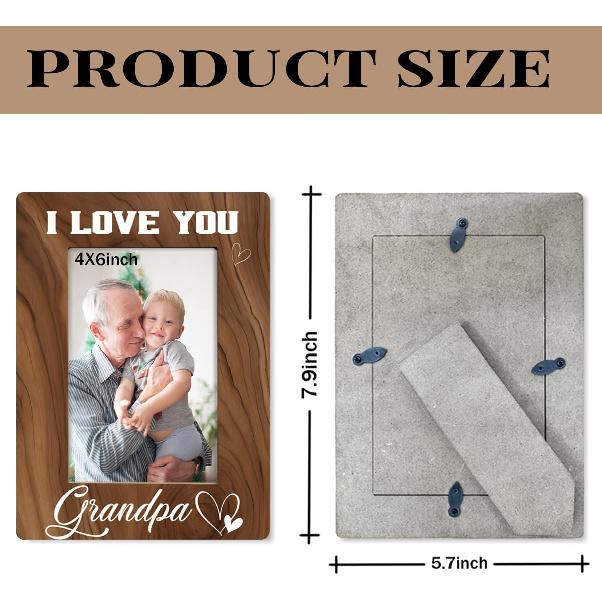 Grandpa Gift, I Love You Grandpa Photo Frame, Holds 4 X 6 Inch Photo, Farmhouse Wooden Picture Frame Gift, Father's Day Gifts for Papa, Grandpa