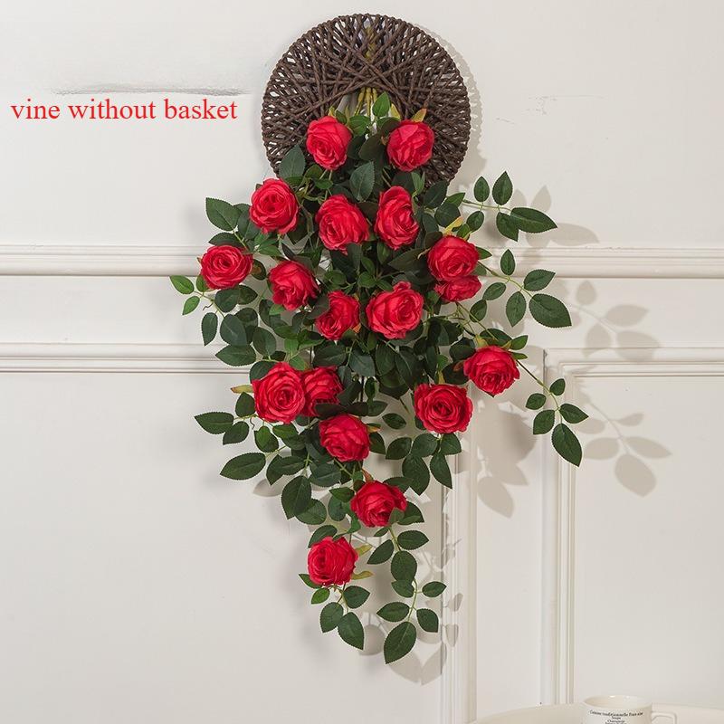 

2pcs Simulation Snow Mountain Roses Wall Hanging Silk Fake Flowers Restaurant Decoration Red Rose Vine Artificial Flower червоний