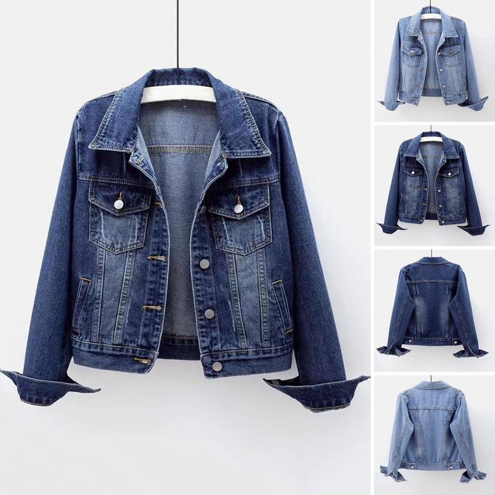 Women Jacket Turn-down Collar Classic Denim Jacket Single-breasted Buttons Chest Pockets Slim Fit Denim Hip Hop Streetwear Coats