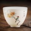 Boutique Suet Jade Ceramic Teacup Personal Meditation Cup Hand Painted Flowers Tea Bowl Pu'er Master Cup Tea Set Accessories