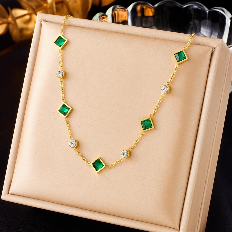DIEYURO 316L Stainless Steel Green White Zircon Crystal Necklace Bracelets For Women Girl New Fashion Zircon Set Gift Party