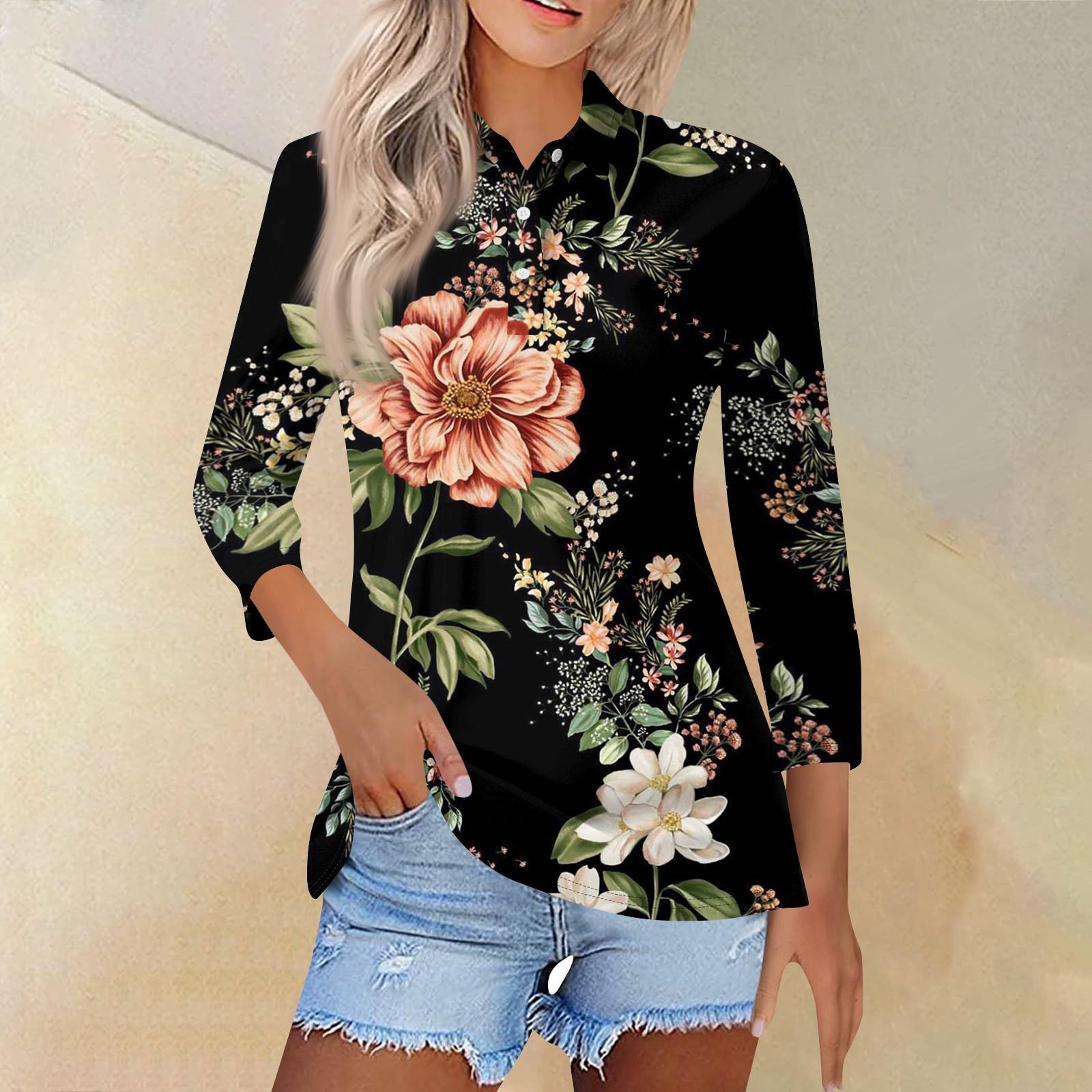 Женская модная повседневная рубашка с отворотом и рукавом 3/4 — фото 3