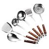 Rosewood Stainless Steel Kitchen Utensil Set: Long-Handled Spatula, Frying Spatula, Thickened Soup Ladle, Slotted Spoon, and Cooking Spoon.
