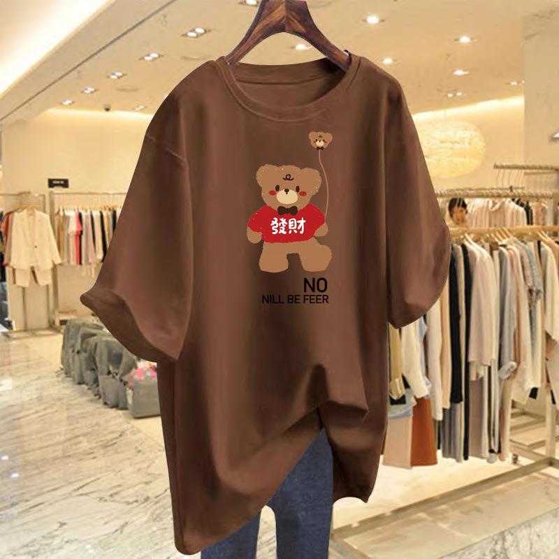 

Spring and summer new South Korea Dongdaemun bear print cotton T-shirt short-sleeved women s loose cartoon summer top base XXXL