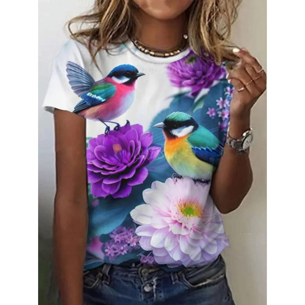 Ladies Fashionable Comfortable Printed Animal T-shirt Interesting Animal Owl Bird Patterns Loose Breathable Large Size Short Sleeved T-shirt