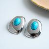 Women's Vintage Turquoise Ear Studs 14K Gold Plated Stainless Steel Non-Fading Oval Earrings for Daily Outings