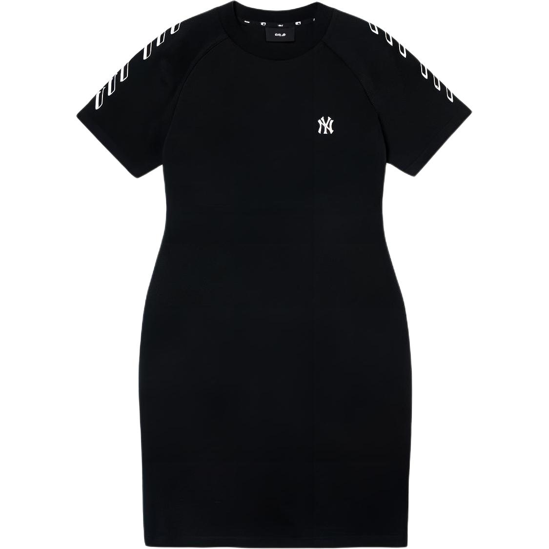 MLB Logo Buchstabe Stickerei Figurbetont Rundhals Kurzarm Kleid Damen Kleider Schwarz 3FOPS0123-50BKS S black