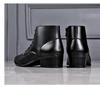 Men's Winter Pointed Toe Leather Chelsea Boots with Velvet, Lace-up Roman Style, High Heel Martin Design