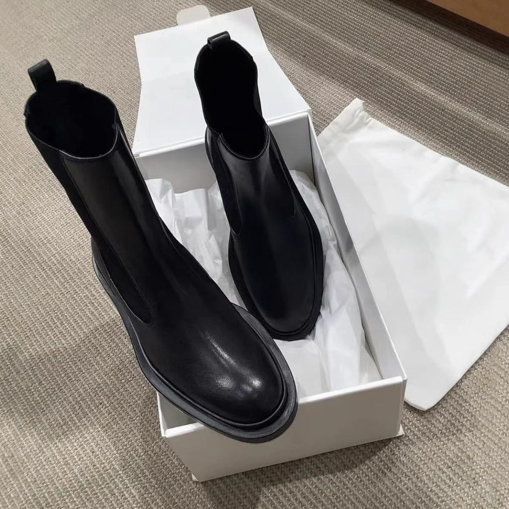 Sheepskin version~ British leather thick-soled Chelsea boots women's thick heel elastic small short boots ankle boots Skinny Martin boots