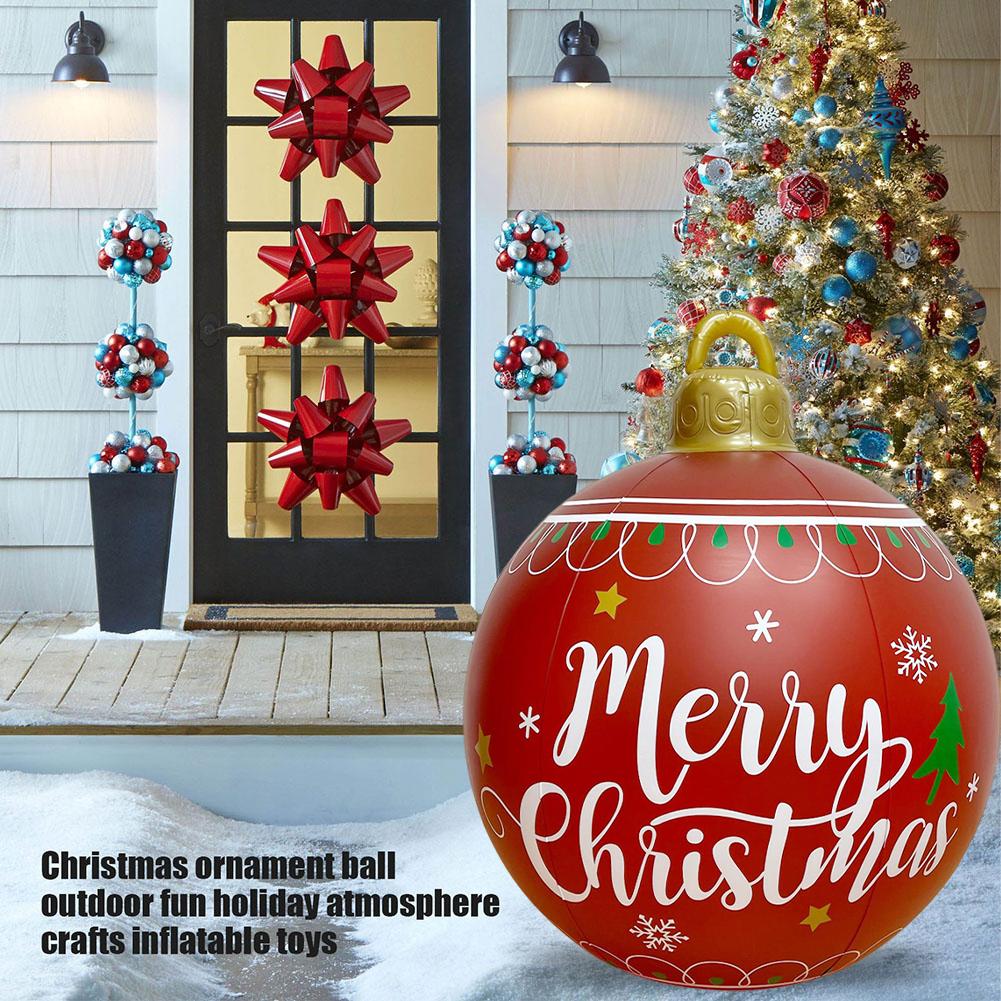 24 Inch Light Up Inflatable Christmas Ball Ornaments PVC Christmas Inflatable Ball Outdoor Xmas Tree Decorated Balls Party Props