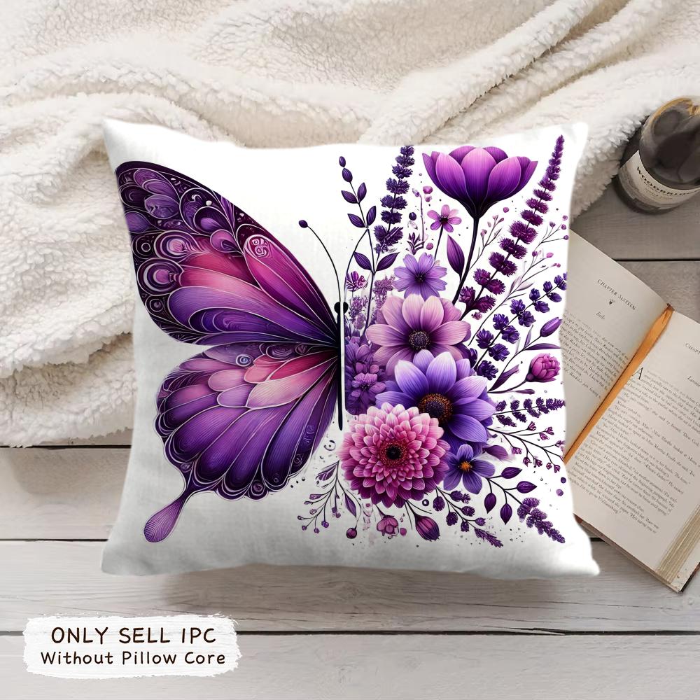 Butterfly and flower Cushion Cover Soft Short Plush Pillow Cover Smooth Cozy Texture Aesthetic Cushion Case Home Decor