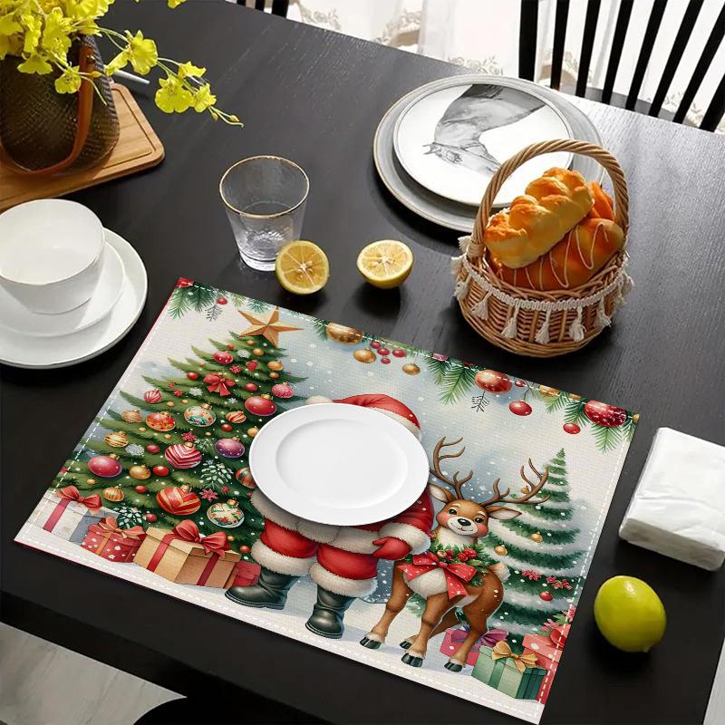 Christmas Festival Table Mat: Heat-Resistant Kitchen Placemats and Printed Tablecloth