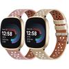 Leather Bands Compatible with Fit Bit Versa 4 Bands & Versa 3 Bands & Sense 2 Wristbands, Breathable Floral Hollow-Out Lace Sense Leather Strap for