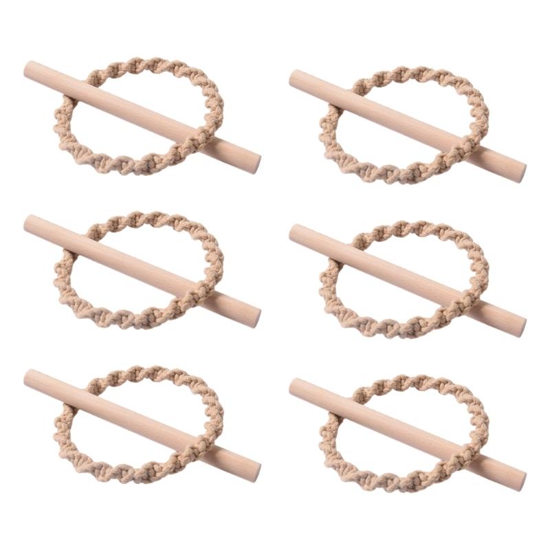 6Pcs Set Nordic Solid Wood Stick Thick Cotton Rope Simple Binding Rings Bedroom Living Room Decoration Curtain Buckles