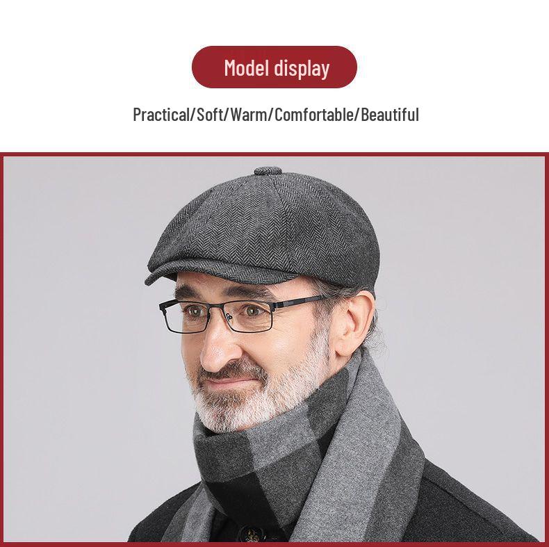 Herren Fischgräten Elastische Baskenmütze - Frühling/Herbst Retro Schiebermütze Malermütze