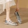 Fashion Silver Fishing Light Ballet Shoes for Women Wearing Fairy Style Bow Bow Square Toe Flat Mary Jane Shoes with Skirt and Pumps