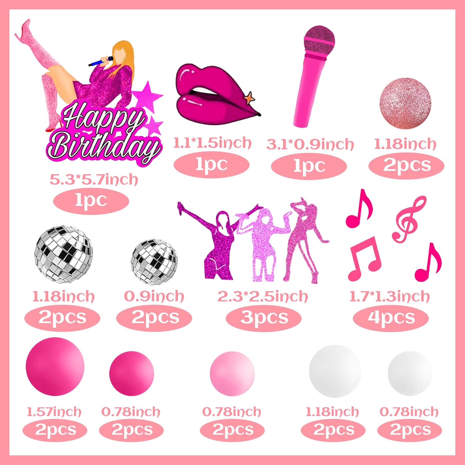 26 PZ Topper per Torta Musicali Ragazza Rosa Topper per Torta di Compleanno e Topper per Torta Disco per Decorazioni Festa di Compleanno Musicale