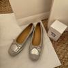 Single Shoes Women's Small Fragrant Style Bow Splicing Inner Height Increase Night Breeze Commuting Soft-soled Ballet Shoes