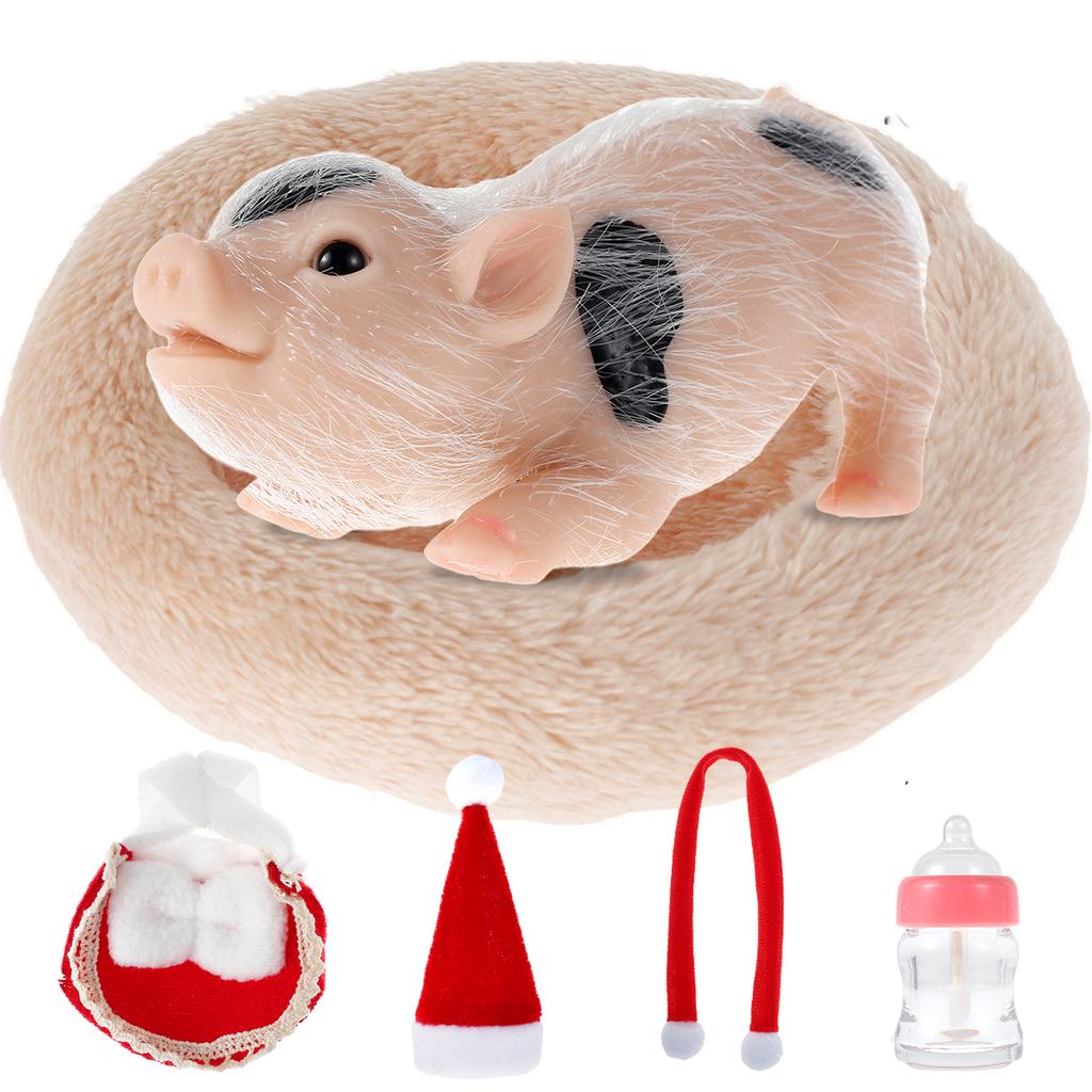 Lifelike Reborn Puppy/Piggy Doll Soft Silicone Mini Doggy/Pig Doll Toys with Feeding Bottle Accessories Kids Christmas Doll Gift