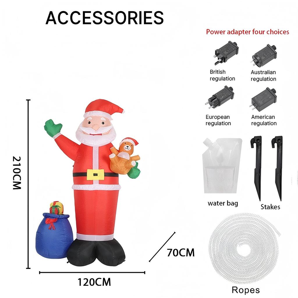 6.9FT Inflatable Toy Santa Claus Gift Bag Teddy Bear Xmas Yard Lawn Party Decoration LED Lit Xmas Home Supplies Ornaments Gifts