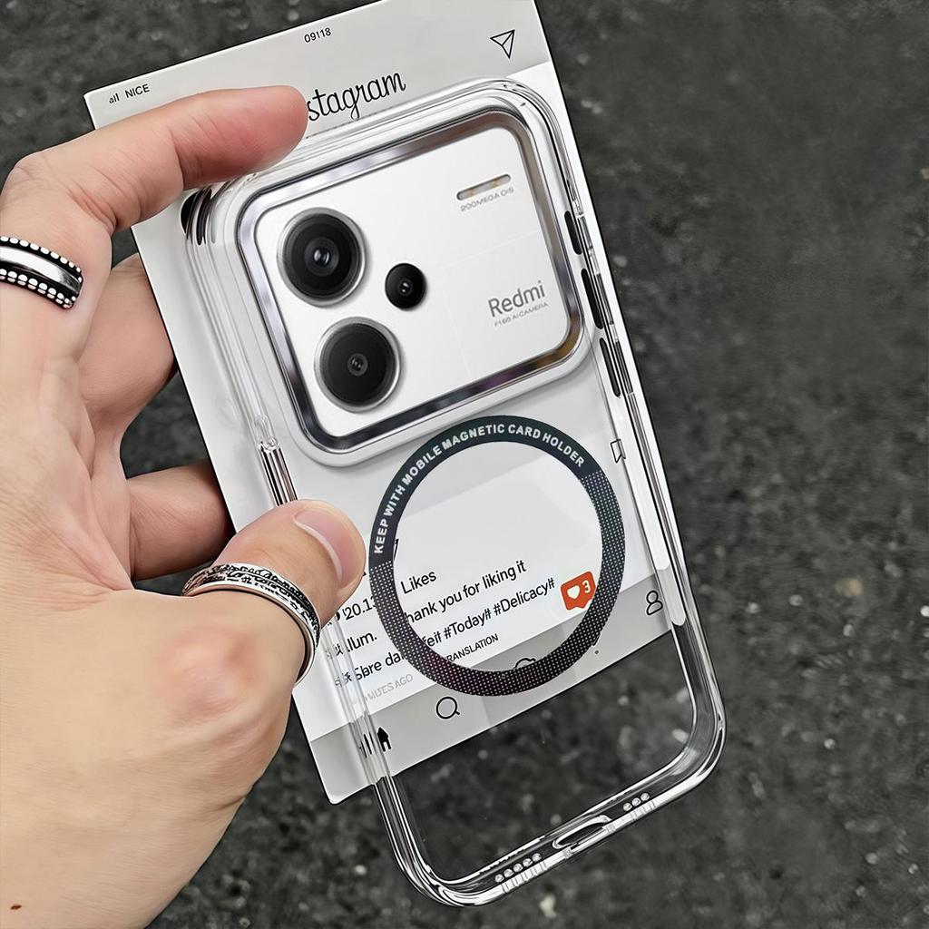Case for Xiaomi Redmi Note 13 Pro+ 5G Minimal Semi-Transparent Magnetic Casing Raised Electroplated Lens Bezel Anti-Slip Drop Resistant