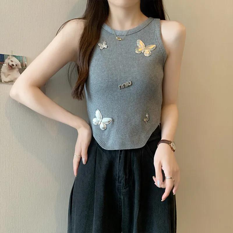 WTEMPO Elegant Embroidered Butterfly Chic Strap Tops for Women In Spring and Summer Large Size Slim Fit Sleeveless Tops