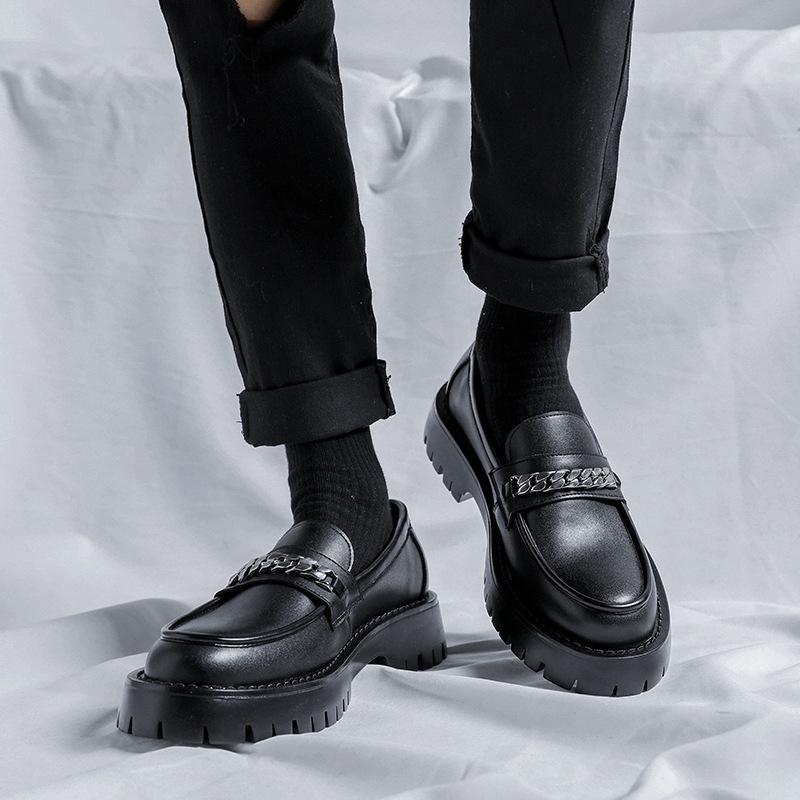 2025 pantofi loafer noi de primăvară cu lanț pentru bărbați, cu platformă cu o pedală și toc gros, stil britanic, pantofi mici din piele 18621-R