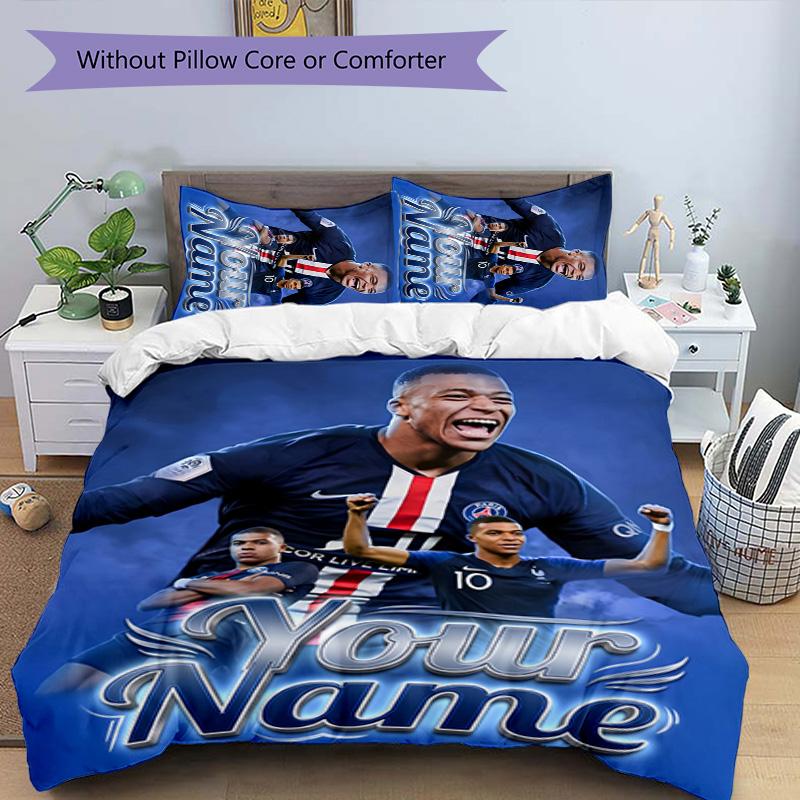 3pcs M-Mbappe Cover Set - Personalized Name, HD Printed Bedding with 1 Cover and 2 Pillowcases - Perfect for Home Decor, Easy Care