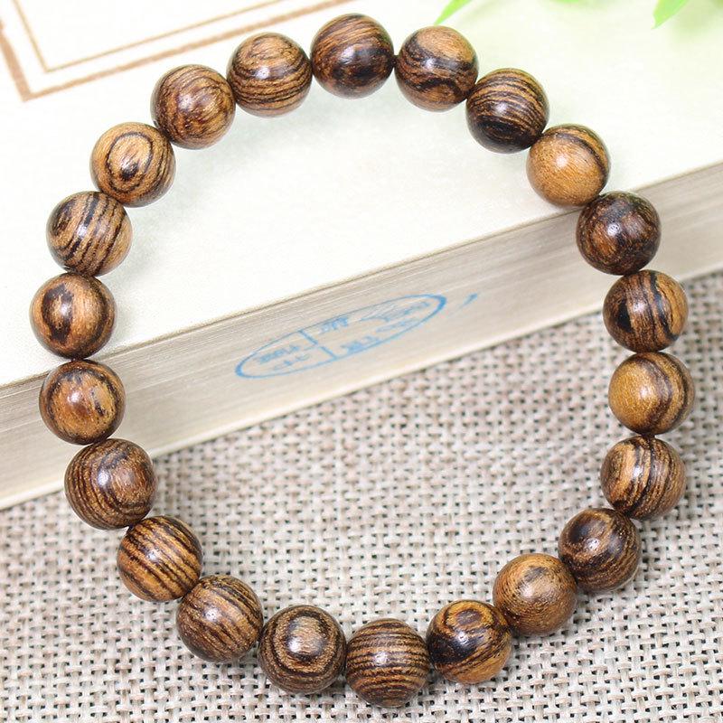 Purple Yew Wood Handcrafted 108-Piece Tiger Skin Sandalwood Buddhist Beads Bracelet for Couples