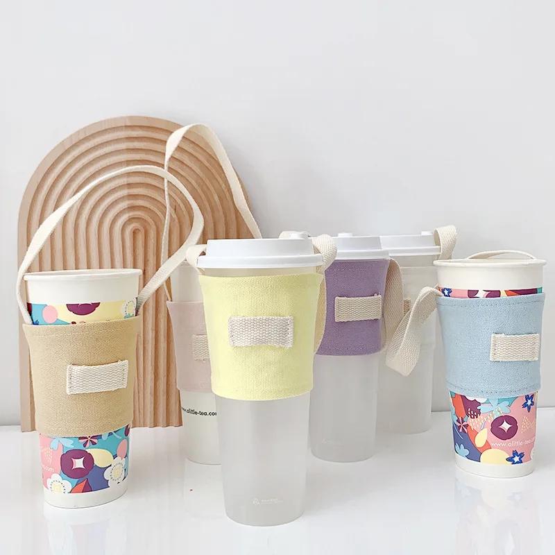 Beverage Cup Tote Bag Mug Sleeve Wrap Colorful Canvas Easy-take Cup Set Beverage Cup Bag Durable Handmade Canvas Cup Bag Home