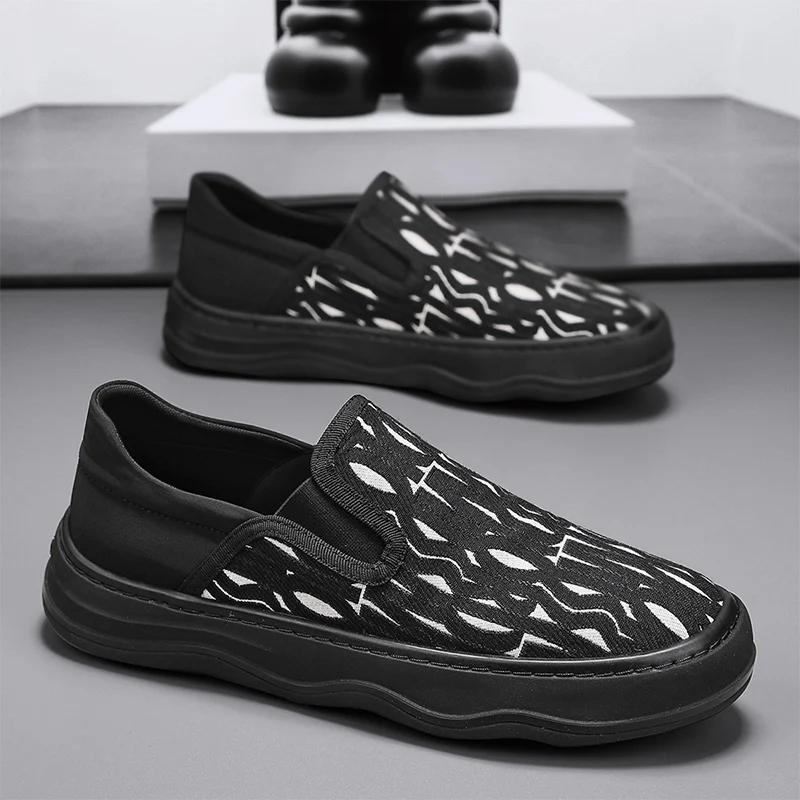 

Мужская повседневная обувь Платформа Черные парусиновые туфли Лоферы Кеды для скейтборда Дышащая обувь для вождения Tenis Masculino Zapatillas Hombre 44 чёрный