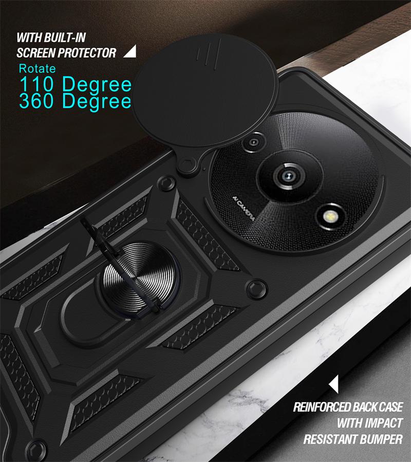 Pro Redmi A3 2024 Pouzdro Magnetický Kroužkový Držák Pancéřové Pouzdro na Telefon pro Xiaomi Redmi A3 4G RedmiA3 A 3 Posuvný Kryt na Ochranu Fotoaparátu Zadní Kryt