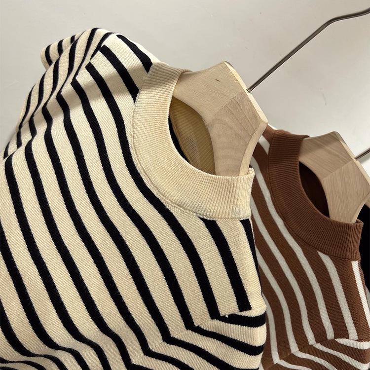 Women's 2026 Striped Patchwork Short-Sleeve Knit Top