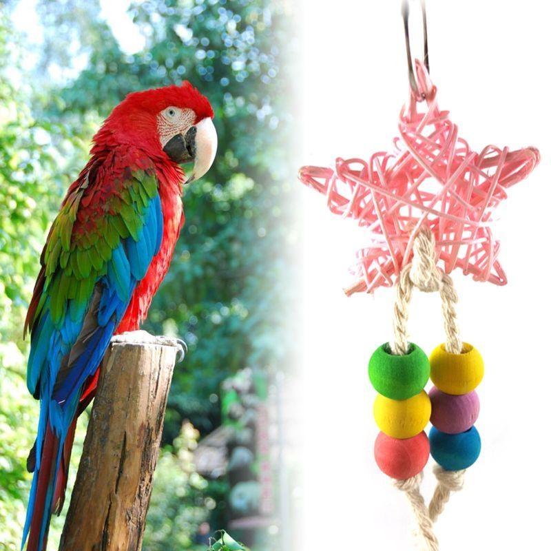 

Bird Chewing Toy Stars Shaped Parrot Cage Training Toy Colorful Wooden Beads червоний
