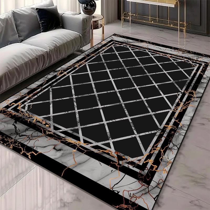 Modern Living Room Decoration Thick Short Plush Area Rug Luxury Marble Pattern Carpet Non-slip Bedroom Lounge Sofa Floor Mat