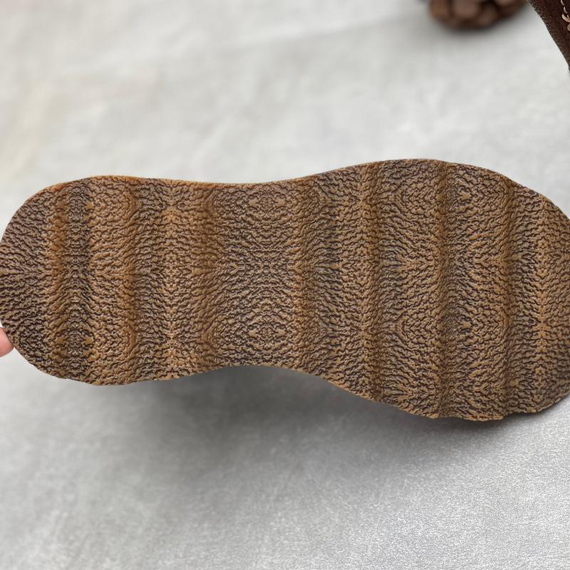 Johnature Botas Femininas Retro de Couro de Vaca Bico Redondo Quentes e de Sola Grossa Couro Genuíno Cano Médio