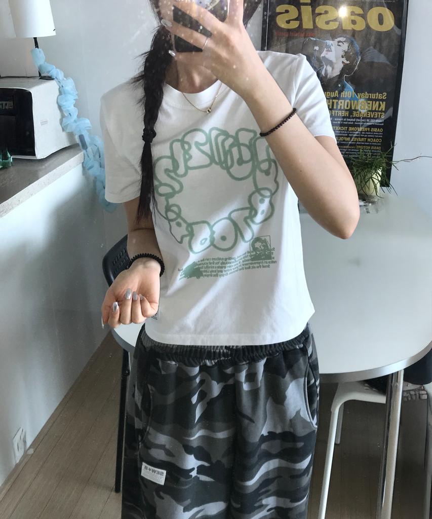 Ssobi Mint-Num Semi-Cropped Short Sleeve Tee [White]