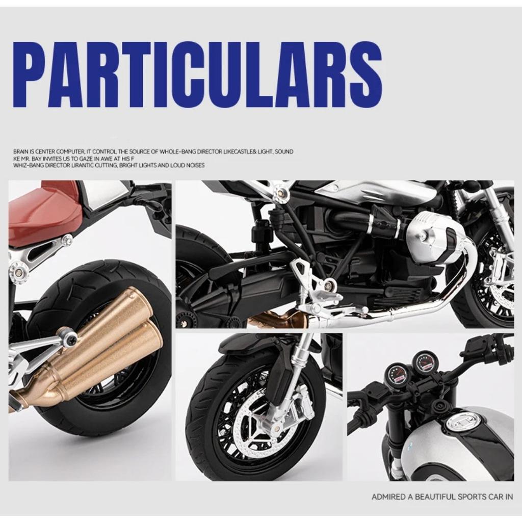 1/9 BMW R NINE T Alloy Cruise Sports Motorcycle Model Diecast Metal Toy Classic Street Racing Motorcycle Model Sound Light Kids Gift