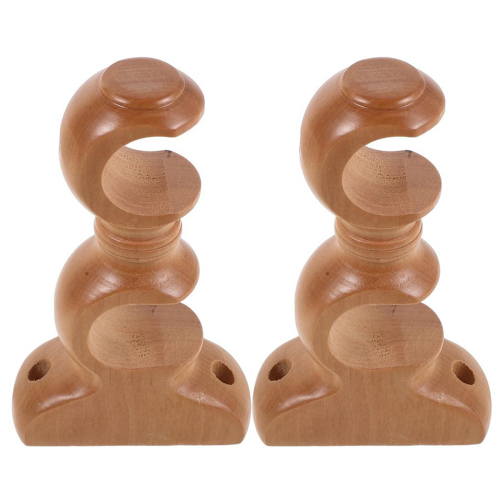 2pcs Curtain Rod Brackets Wood Double Holder For 1.1 Inch 28Mm Drapery Pole Heavy Duty Support Roman Base Easy Wall Mount