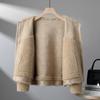 Winter Short Lambswool Coat Women Fashion Granular Jacket Turndown Collar Pocket Zipper Outerwear