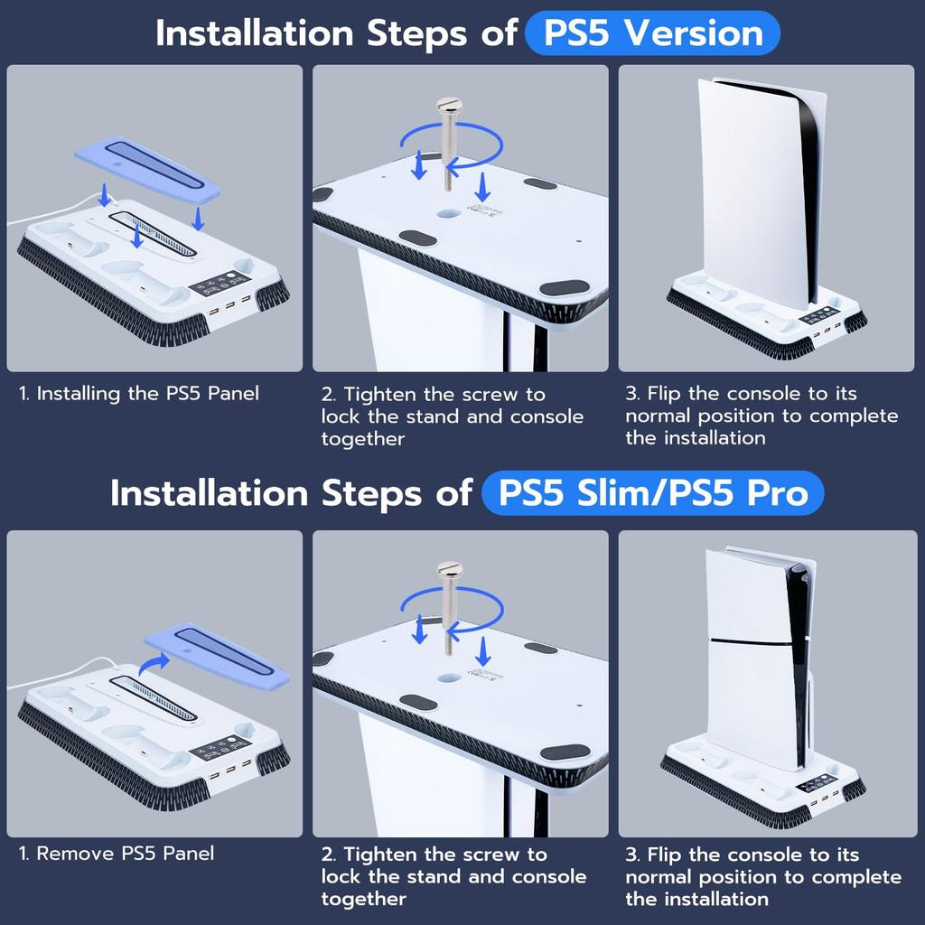 Mcbazel PS5 Slim Compatible Cooling Fan Dual Controller Charging Station with RGB Lighting and Headset Compatible with Both Disc and Digital Cooling